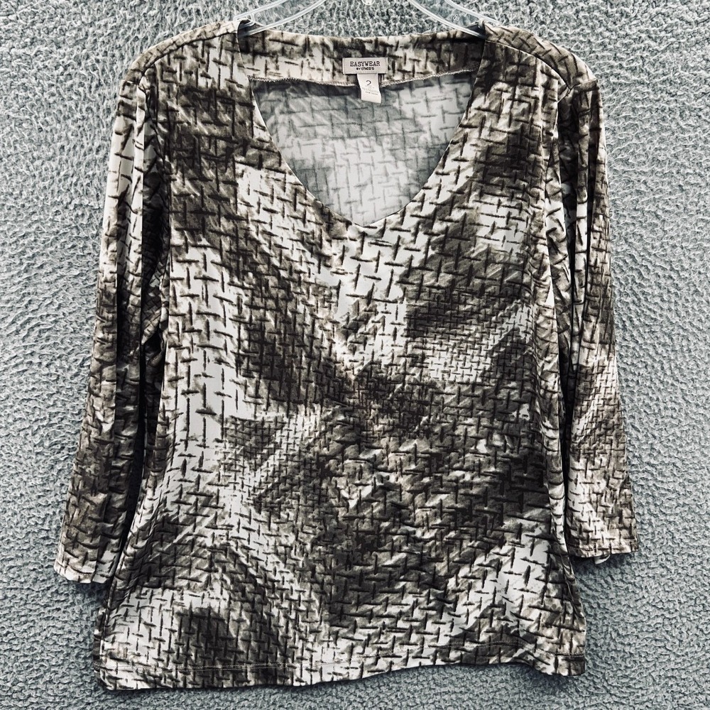 Chicos Womens Top L Abstract Geometric Graphic Artsy Statement Relaxed Everyday